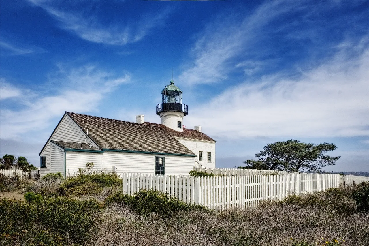old point loma lighthouse, lighthouse, building, structure, historic, historical, landmark, fence, nature, grass, sunny, san diego, california. How to write fence contractor service standards: five parts and a gap at grade example