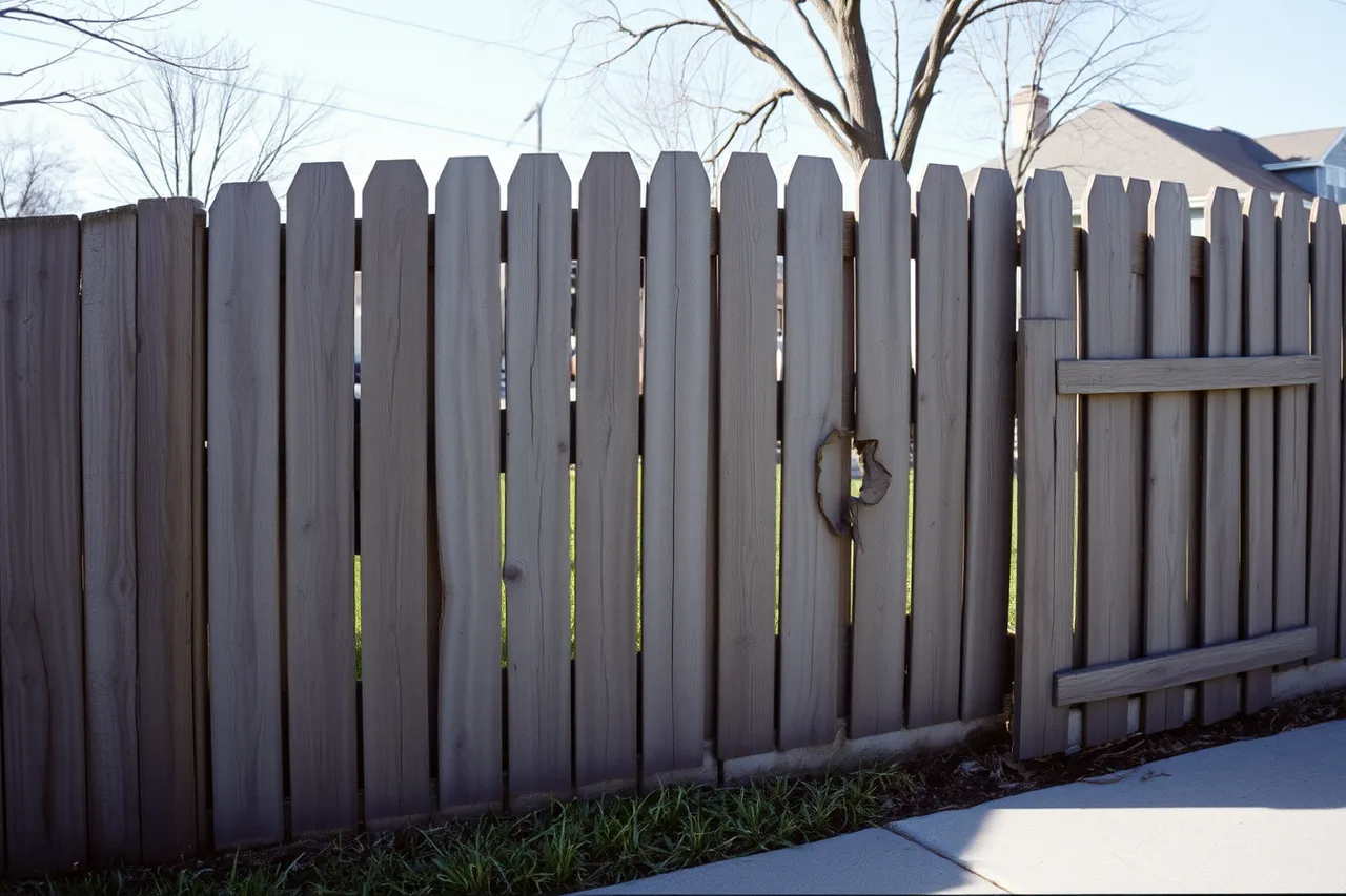 Old wood privacy fence with warped, cracked and leaning pickets (Choosing where to open a fence contractor business)