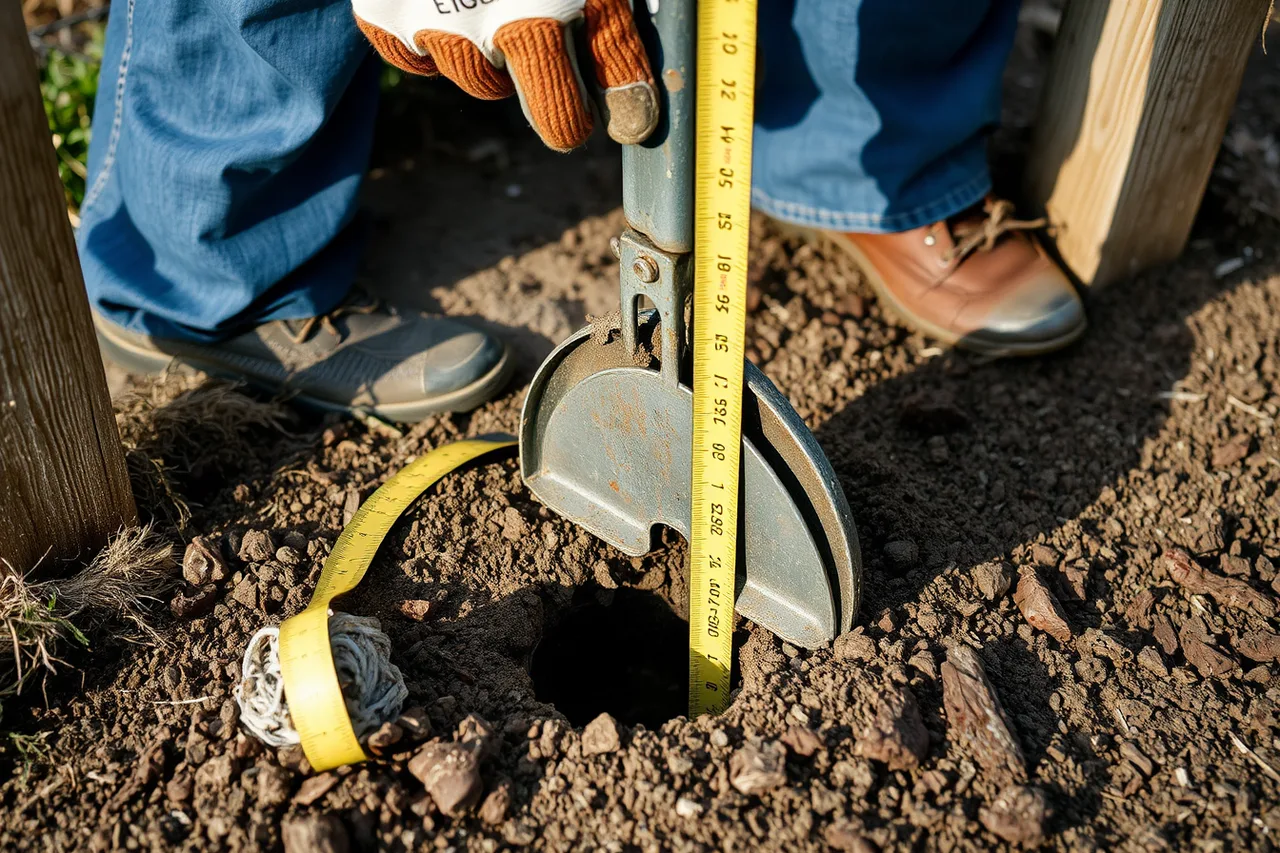 Worker hand digging a fence post hole with a clamshell digger (A training checklist for fence contractor staff)