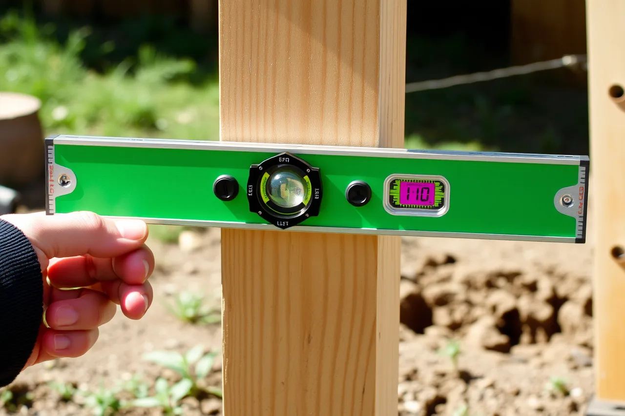 Spirit level checked on two faces of a fence post (8 lessons worth learning about fence contractor service quality)