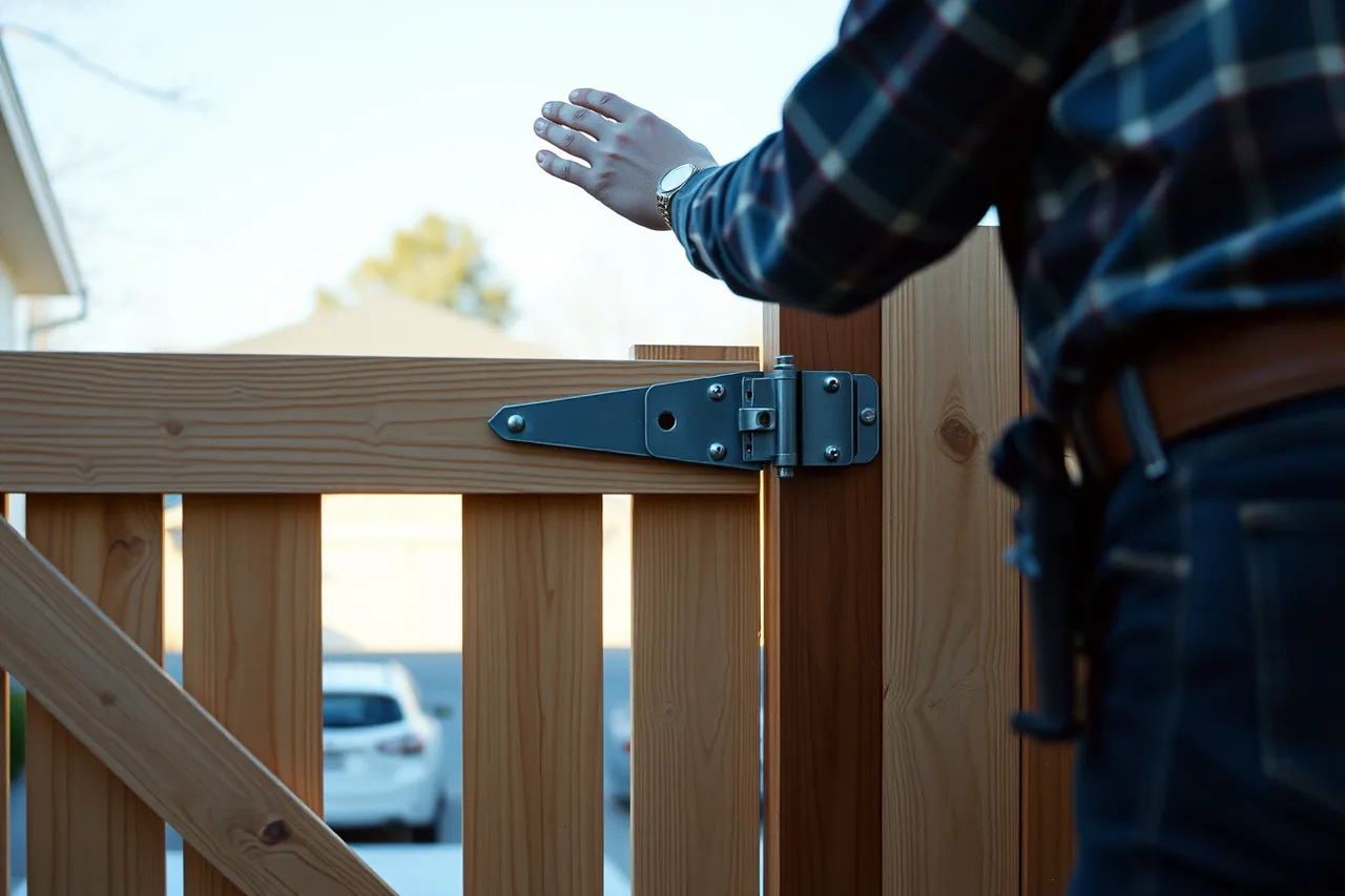 Contractor demonstrating a new fence gate swing to a customer (More referrals for a fence contractor business: what actually works)