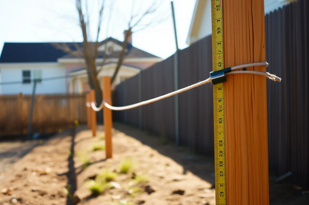 String line pulled along fence posts with tape measuring offset (Fence contractor service standards: the version that survives contact with reality)