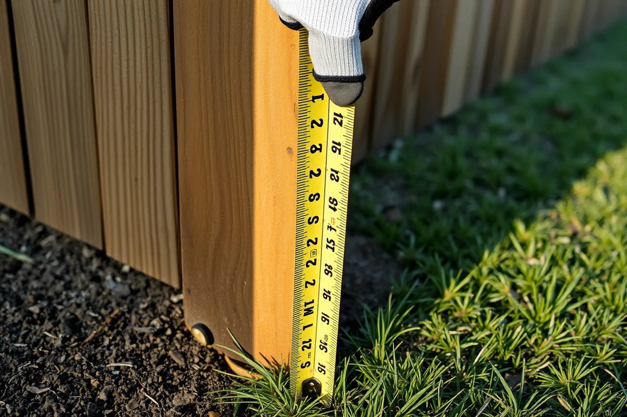 Tape measure reading the gap at grade under a fence panel (Fence contractor service standards: the version that survives contact with reality)