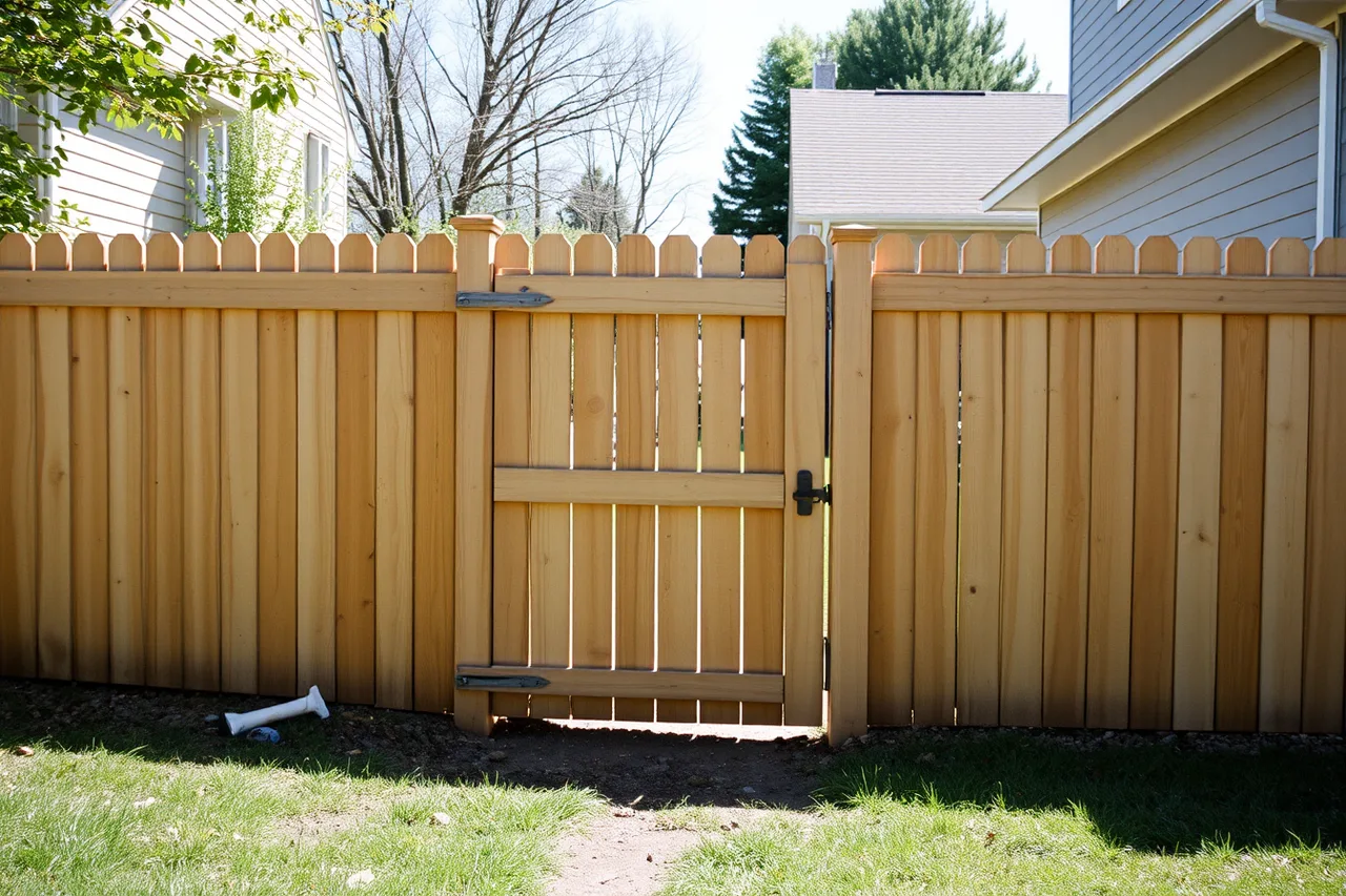 Finished wooden privacy fence run with matching gate (Customer growth for a fence contractor business)